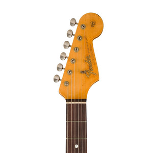 Fender Custom Shop Greg Fessler MB 1965 Stratocaster Relic Solid Body Electric Guitar, Blue Ice Metallic w/ Olympic White Competition Stripes