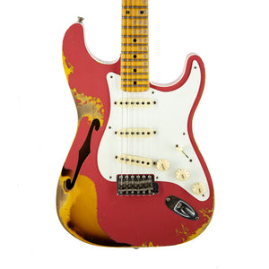 Fender Custom Shop 2018 LTD NAMM 1956 Thinline Strat Heavy Relic Electric Guitar, Aged Coral Pink / 3-Tone Sunburst