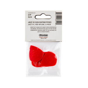 Jim Dunlop 47PXLN Nylon Jazz III XL Guitar Picks, Red, 6-Pack