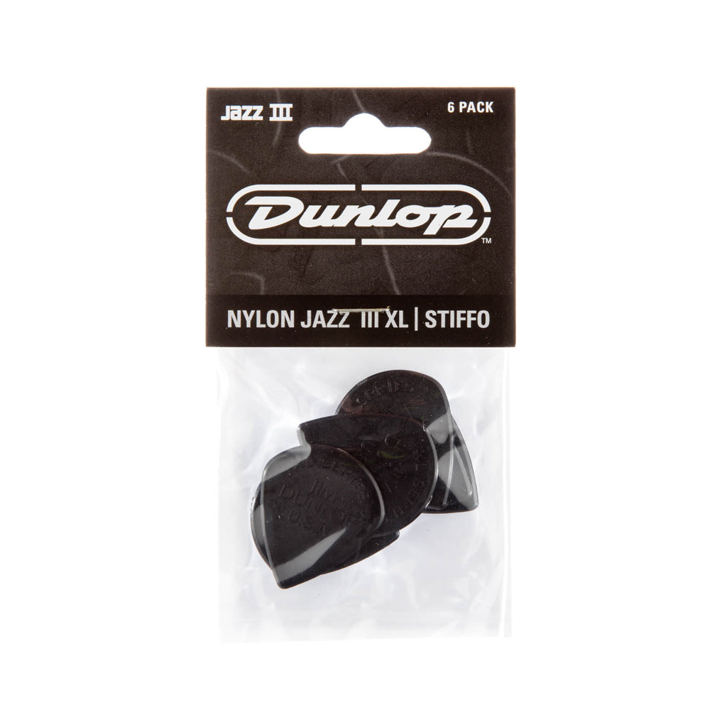 Jim Dunlop 47PXLS Nylon Jazz III XL Guitar Picks, Black Stiffo, 6
