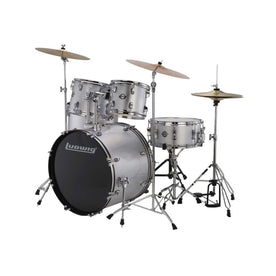 Ludwig LC16015 Accent Fuse 5-Piece Drums Set w/Hardware+Throne+Cymbal, Silver Foil