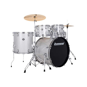 Ludwig LC19015 Accent Fuse 5-Piece Drums Set w/Hardware+Throne+Cymbal, Silver Sparkle