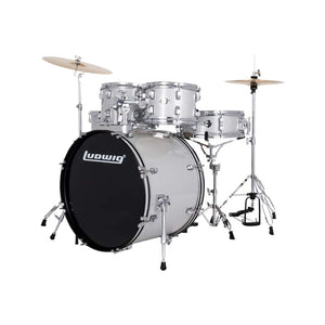 Ludwig LC19515 Accent Drive 5-Piece Drums Set w/Hardware+Throne+Cymbal, Silver Sparkle