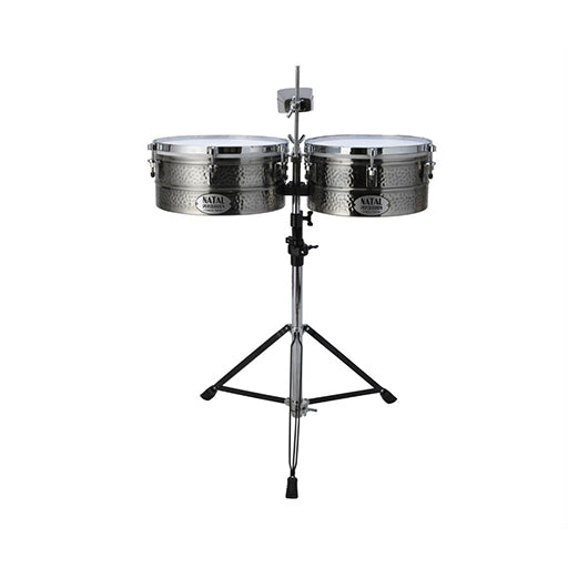 Natal NT1314TNIC Black Nickel Timbales 13inch and 14inch w/Stand