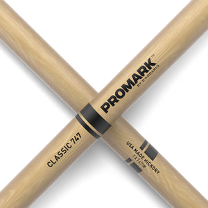 Promark TX747W Hickory 747 Rock Drumsticks, Wood Tip