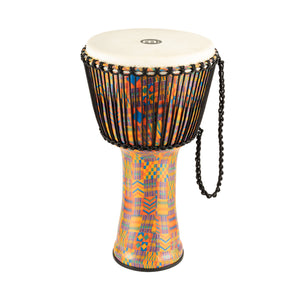 MEINL Percussion PADJ2-XL-G 14inch Rope Tuned Travel Series Djembe, Goat Head, Kenyan Quilt