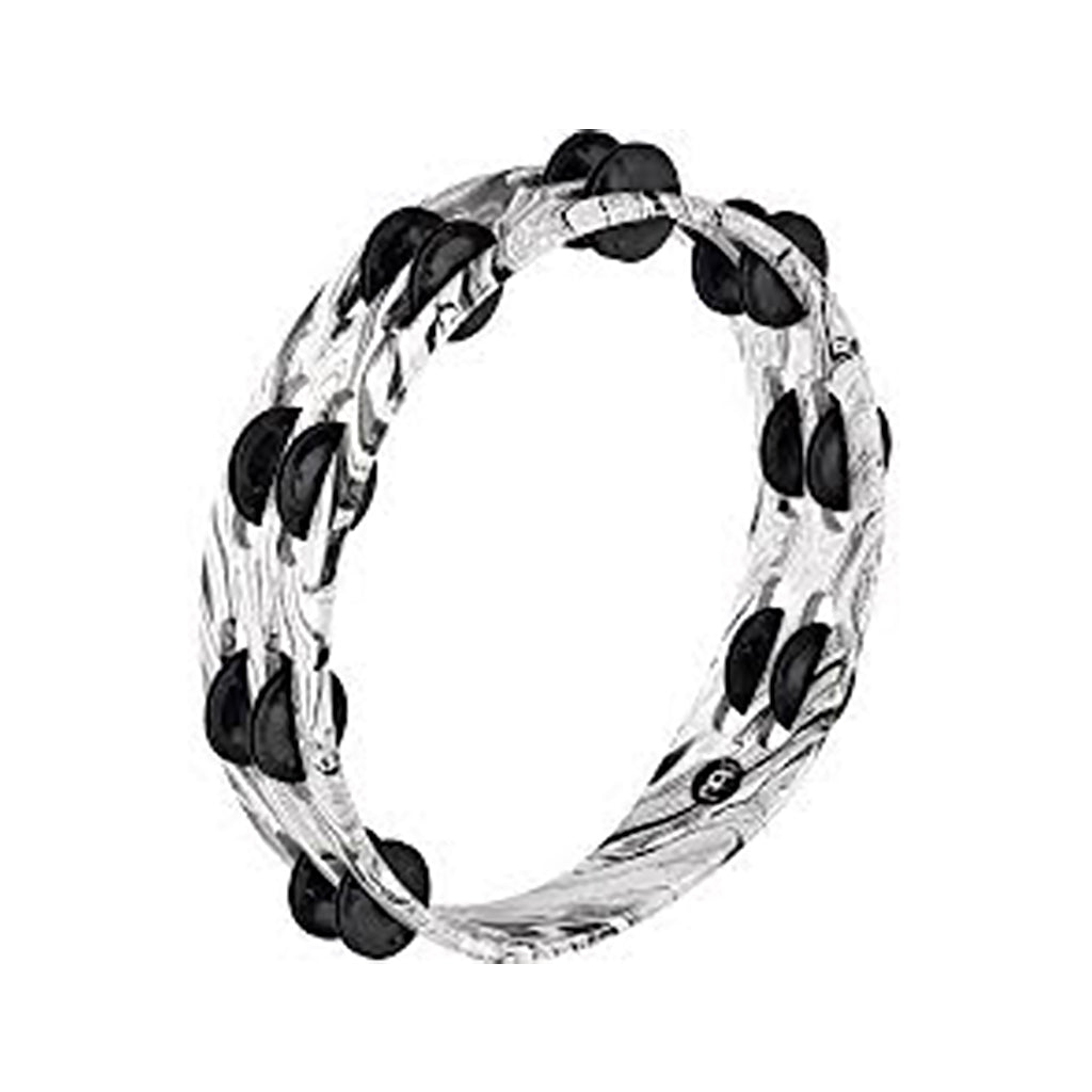 MEINL Percussion TA2BK-WHM Traditional Wood Tambourine, 2 Row, White Marble, Black Plated Jingles
