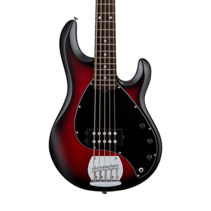 Sterling S.U.B Series RAY5 5-String Electric Bass Guitar, Ruby Red Burst Satin (RAY5-RRBS-R1)