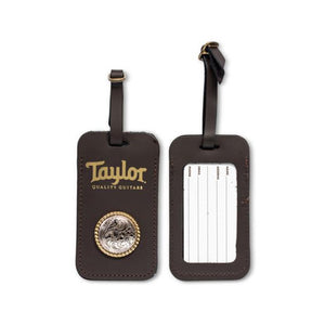 Taylor Leather Luggage Tag w/Concho, Chocolate Brown w/Gold Logo