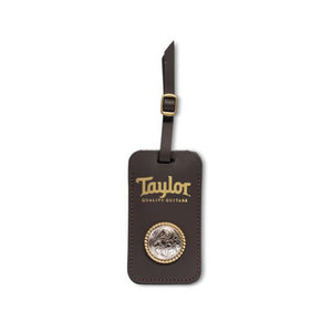Taylor Leather Luggage Tag w/Concho, Chocolate Brown w/Gold Logo